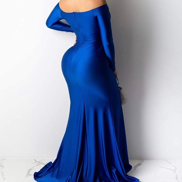 Royal Blue Dress off shoulder side split slim evening maxi party dress  XL fits - Picture 4 of 6